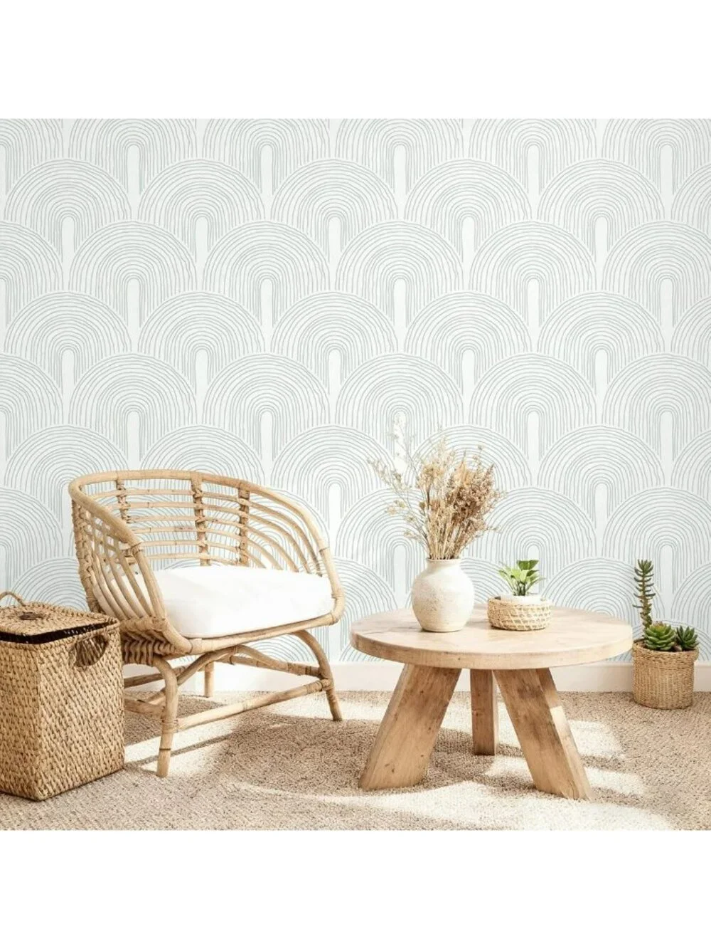 Green Geometric Peel and Stick Wallpaper - Boho Minimalist Art Deco Design